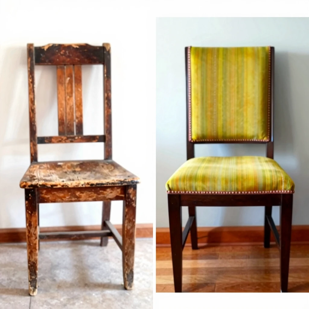 Before and after of reupholstered chair
