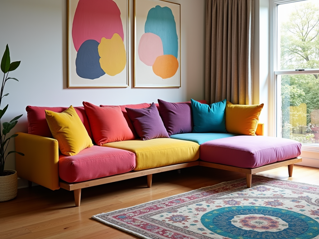 Modular futon arranged in an L-shape in a modern living room