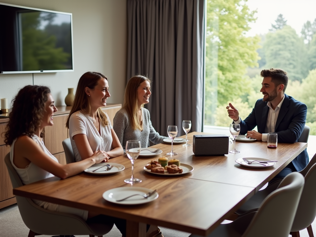 Modern dining space with smart speaker