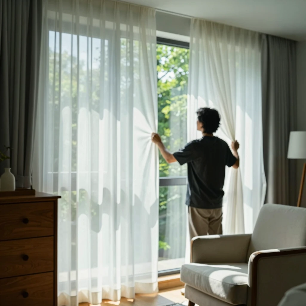 Using sheer curtains to protect furniture from strong summer sunlight