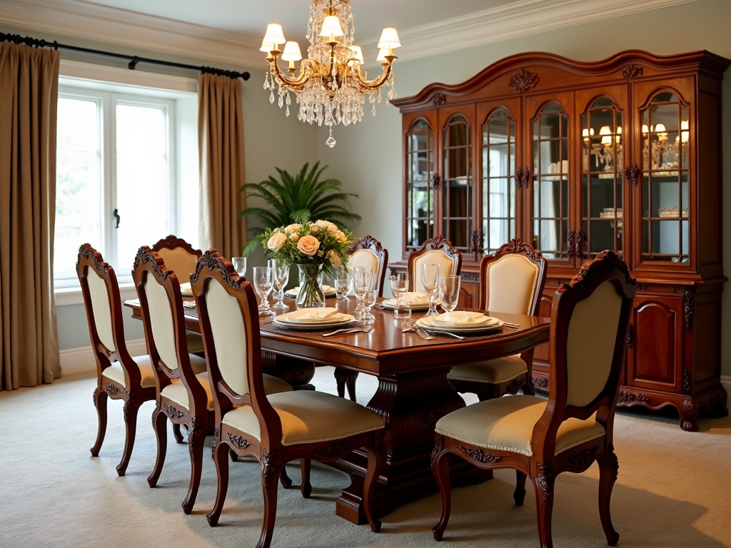 Elegant wooden dining set in a formal room