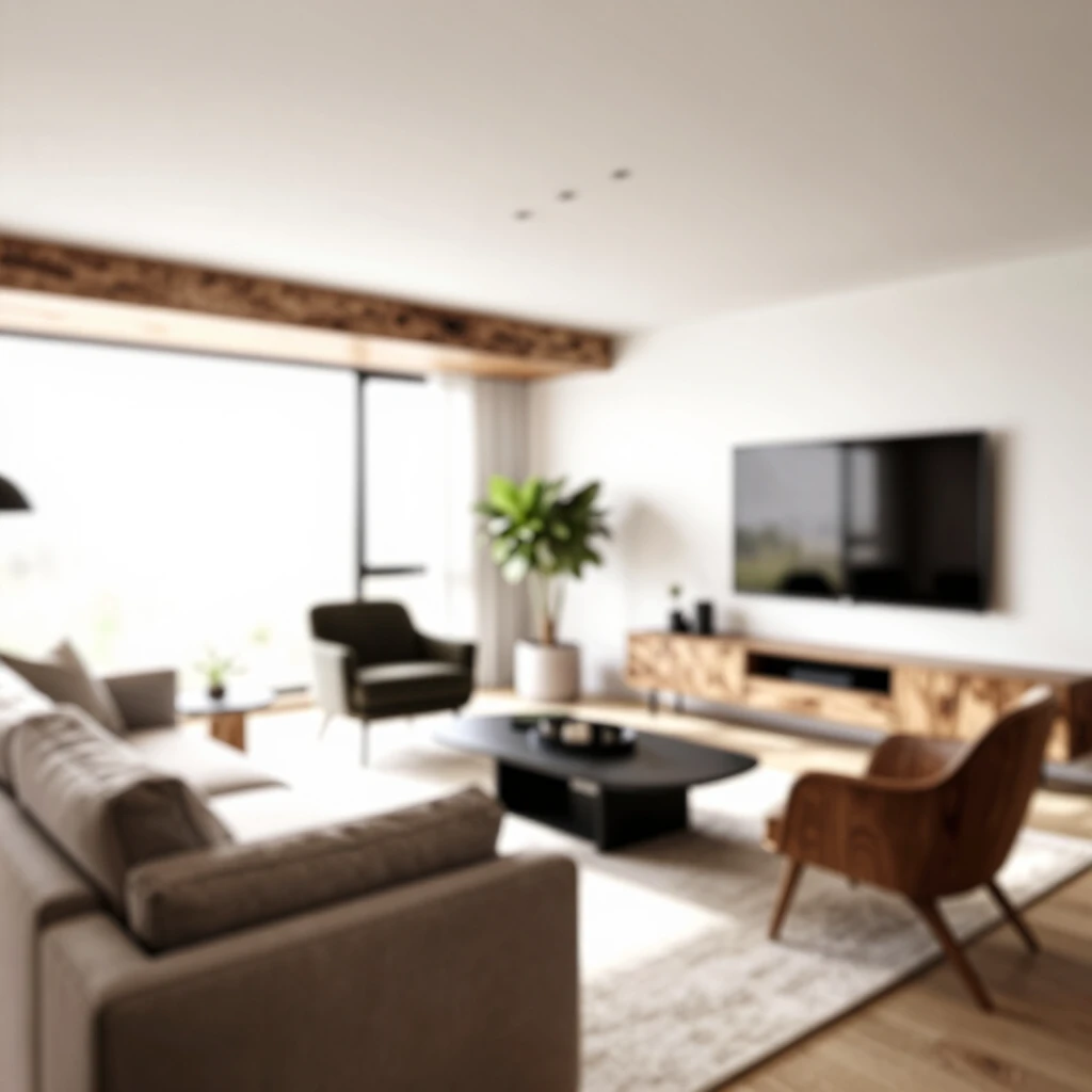 Open concept living room with sofa, chairs, and conversation area