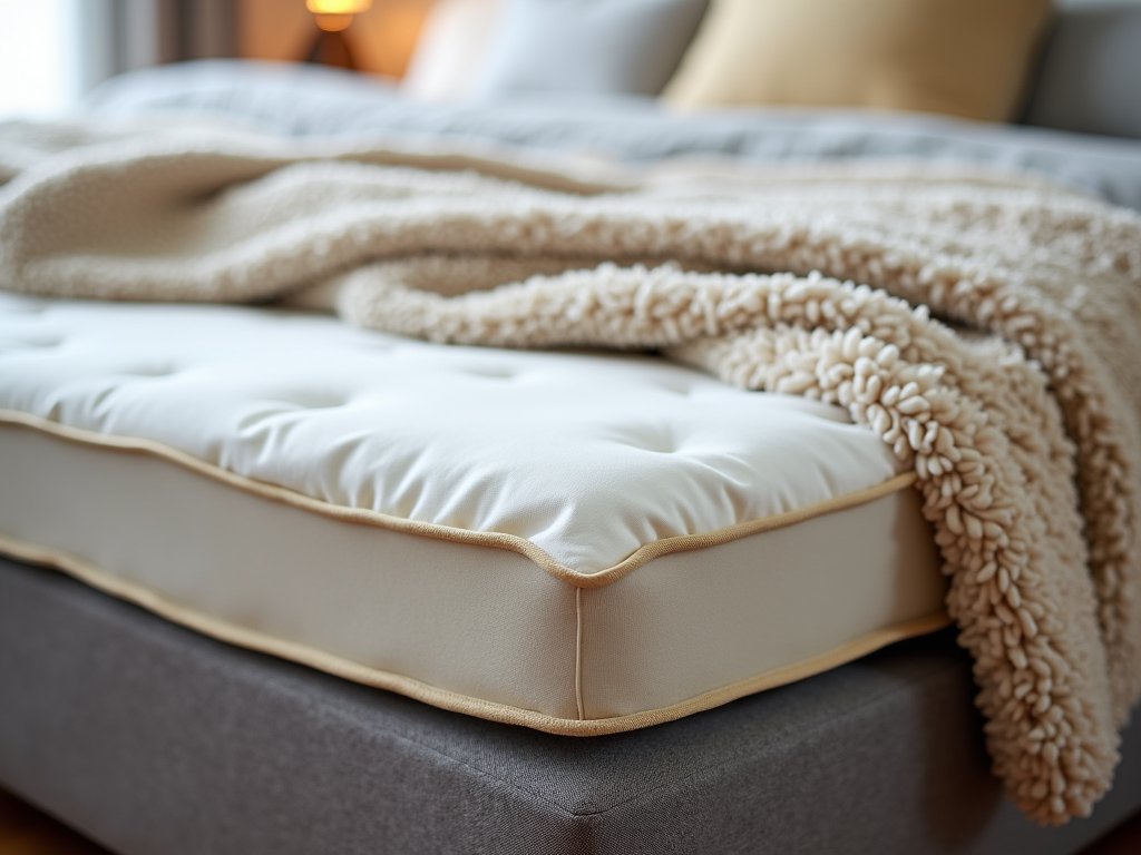 Cozy futon bed with a mattress topper.