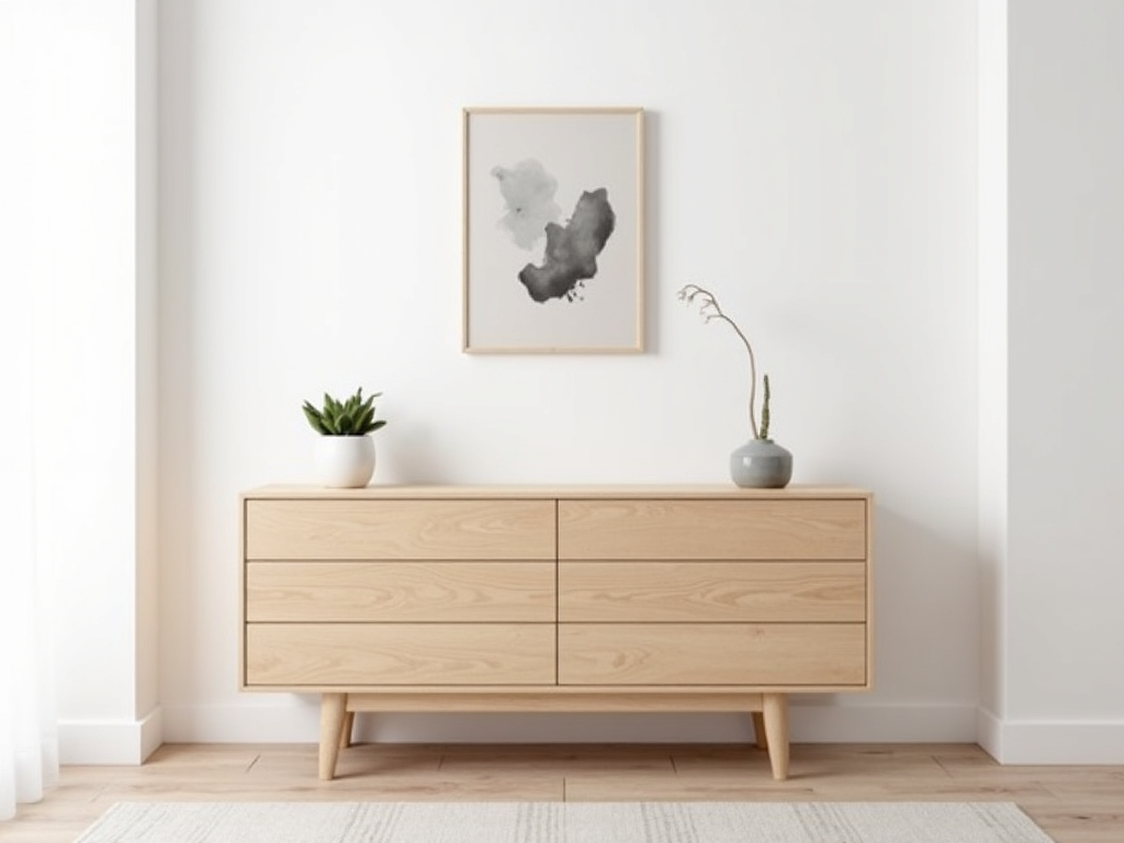 Minimalist dresser in a serene bedroom