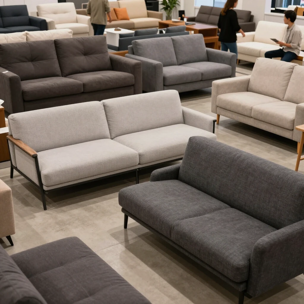 Assortment of multifunctional futon furniture types in a showroom