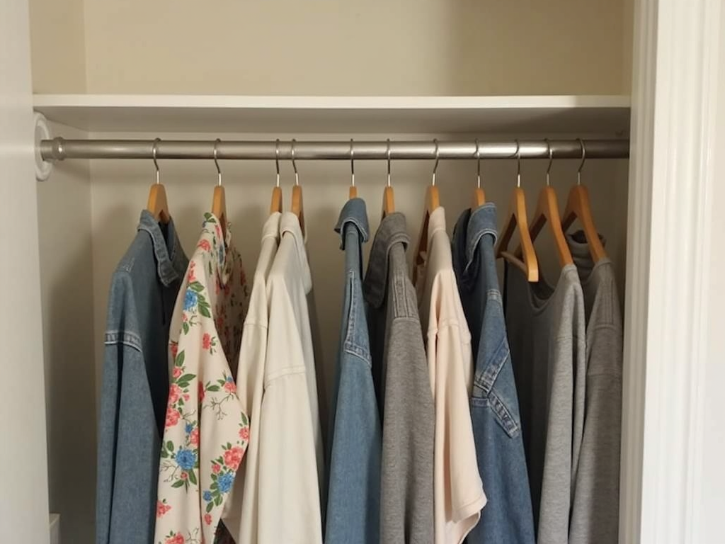 A closet with a second rod installed, doubling the hanging space.