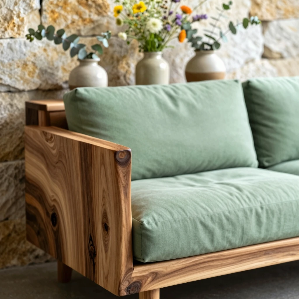 Eco-friendly sofa embodying 2025 biophilic furniture trends