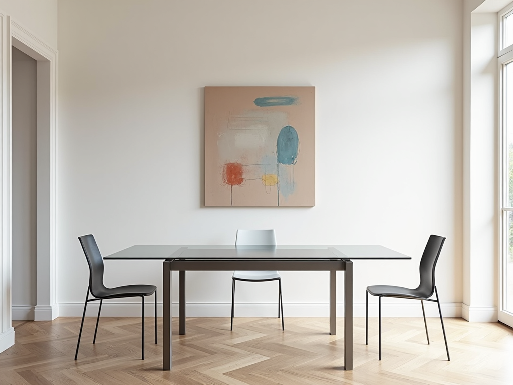 Modern dining room with glass table