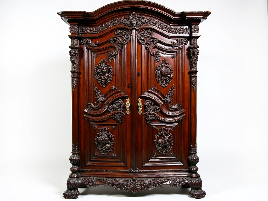 Baroque armoire with ornate cherub carvings