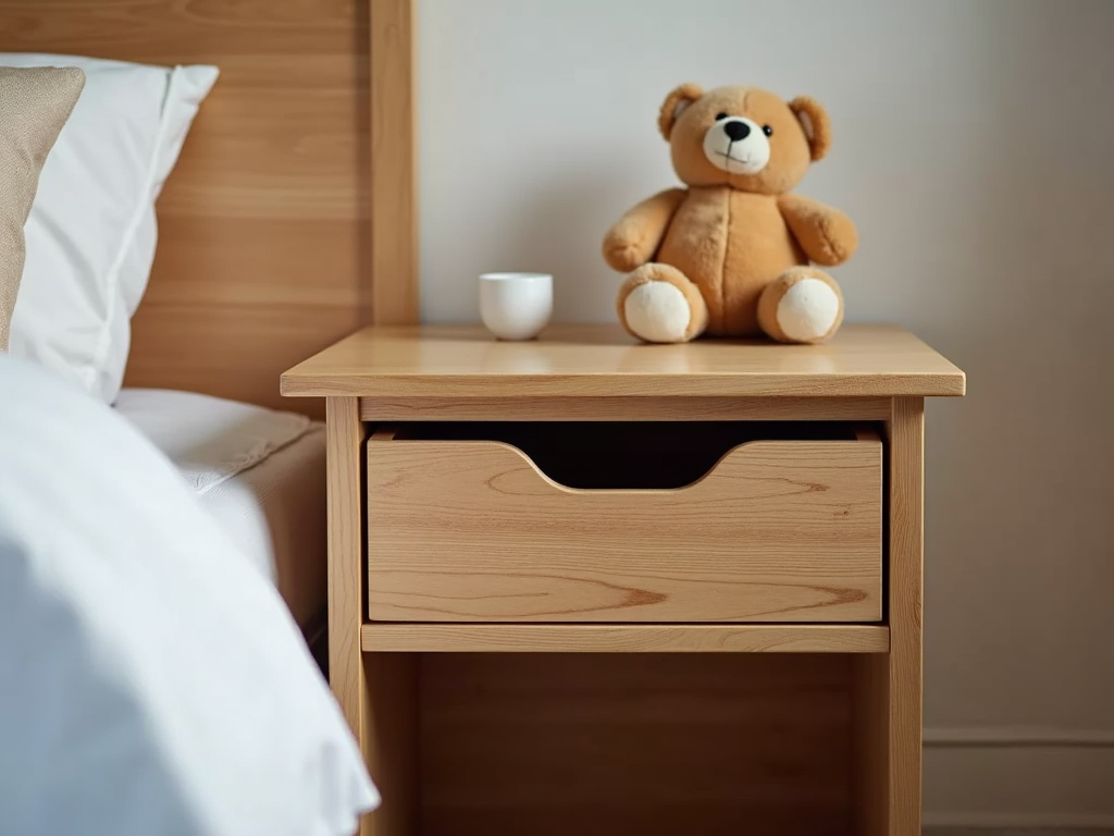 A safe nightstand with rounded edges and a soft-close drawer