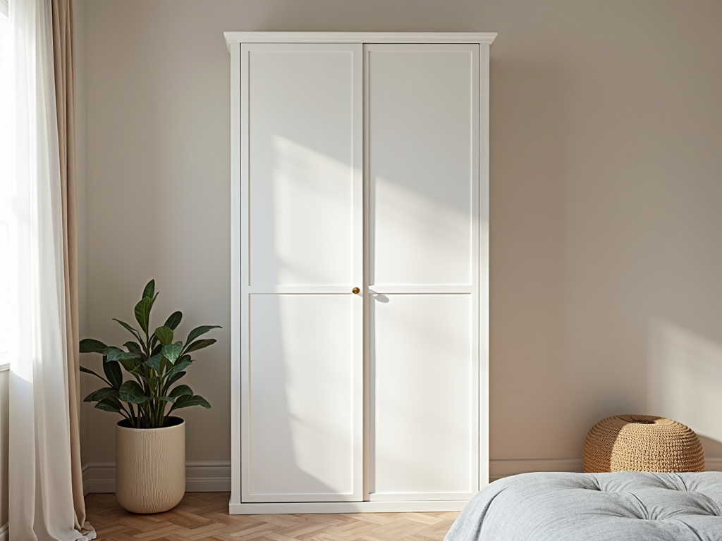 White armoire in small bedroom