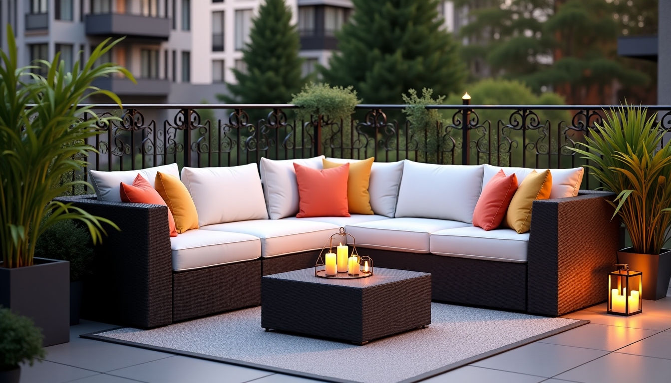 Outdoor sectional sofa on a small balcony
