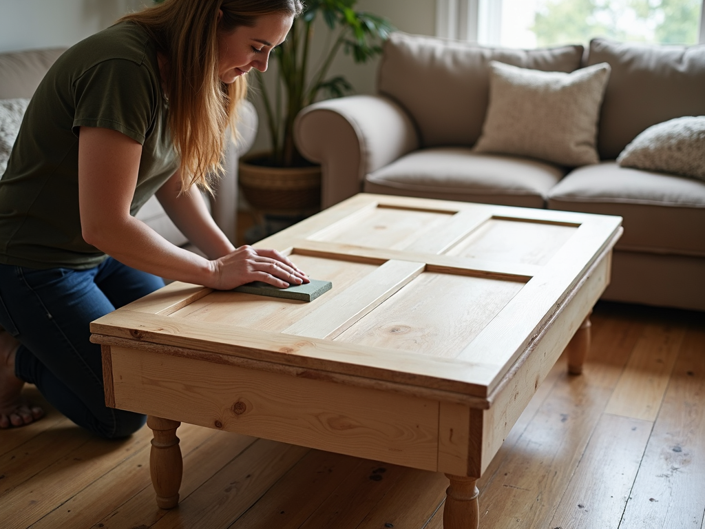 Transforming an old door into a coffee table