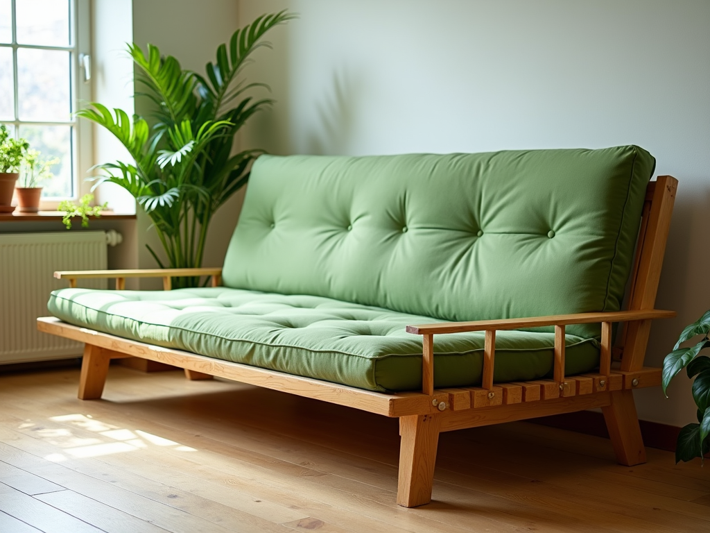 An eco-friendly futon, highlighting the use of sustainable materials.