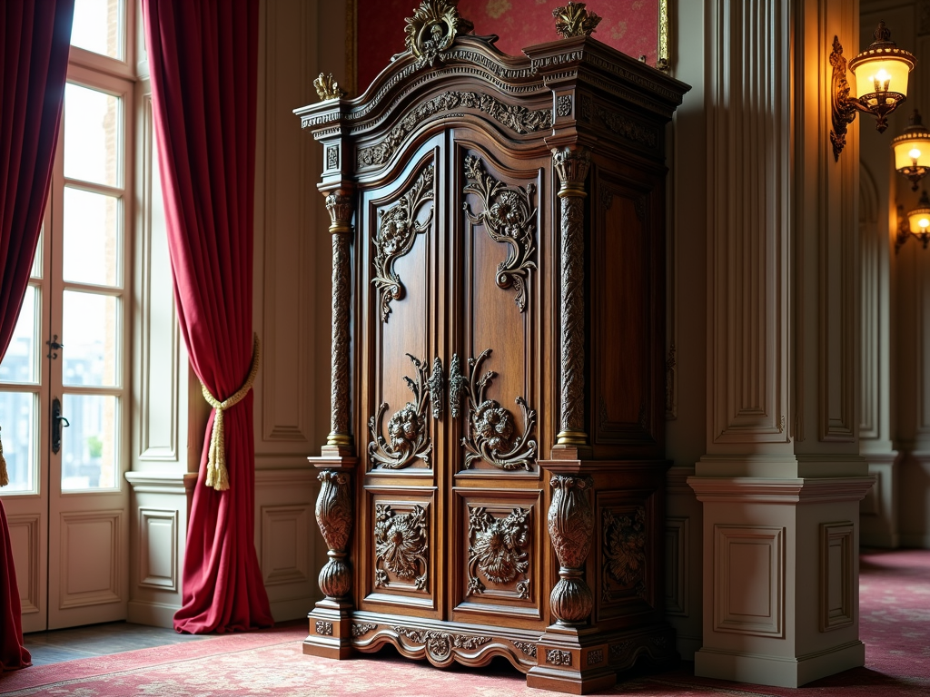 A Renaissance-style armoire in a grand hall