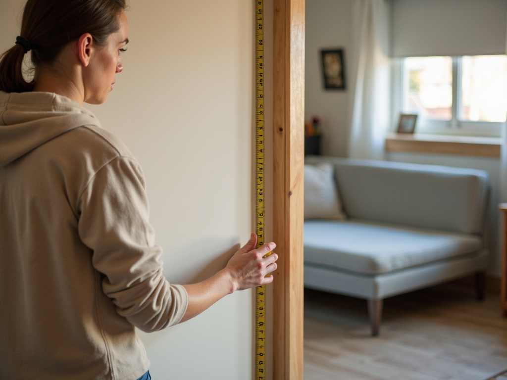 Measuring a room for a futon placement.