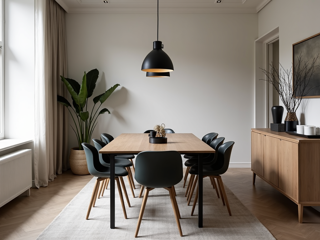 Dining room with table under pendant light