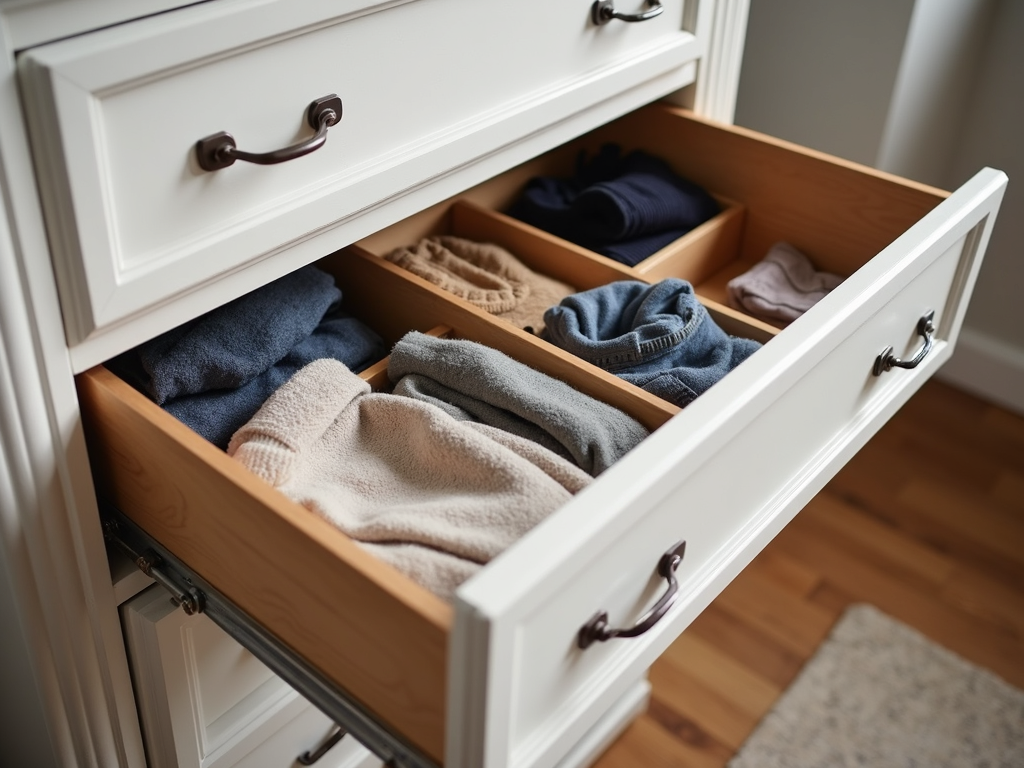 Organizing dresser drawers for maximum storage.