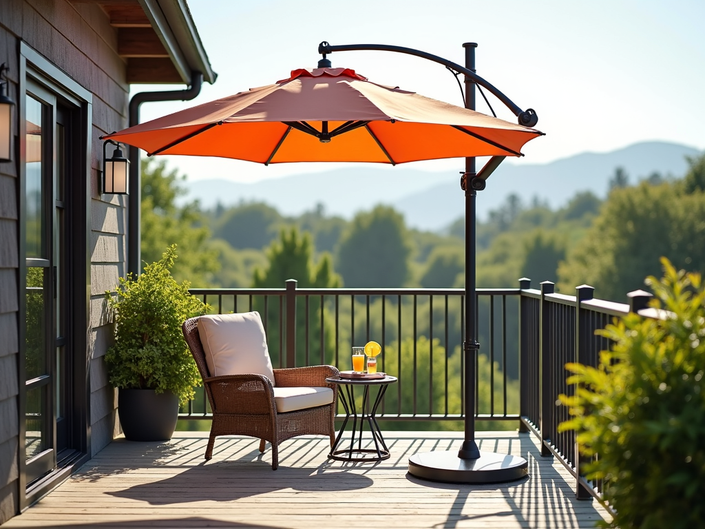 Small deck with cantilever patio umbrella