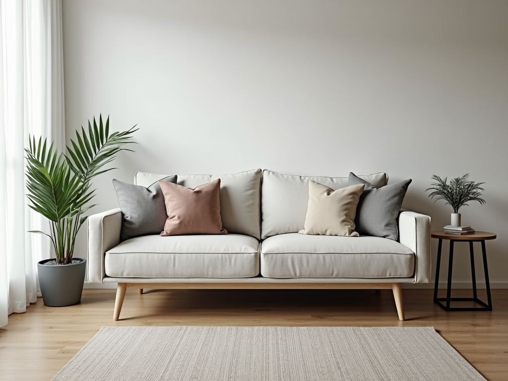 A modern love seat in a small apartment