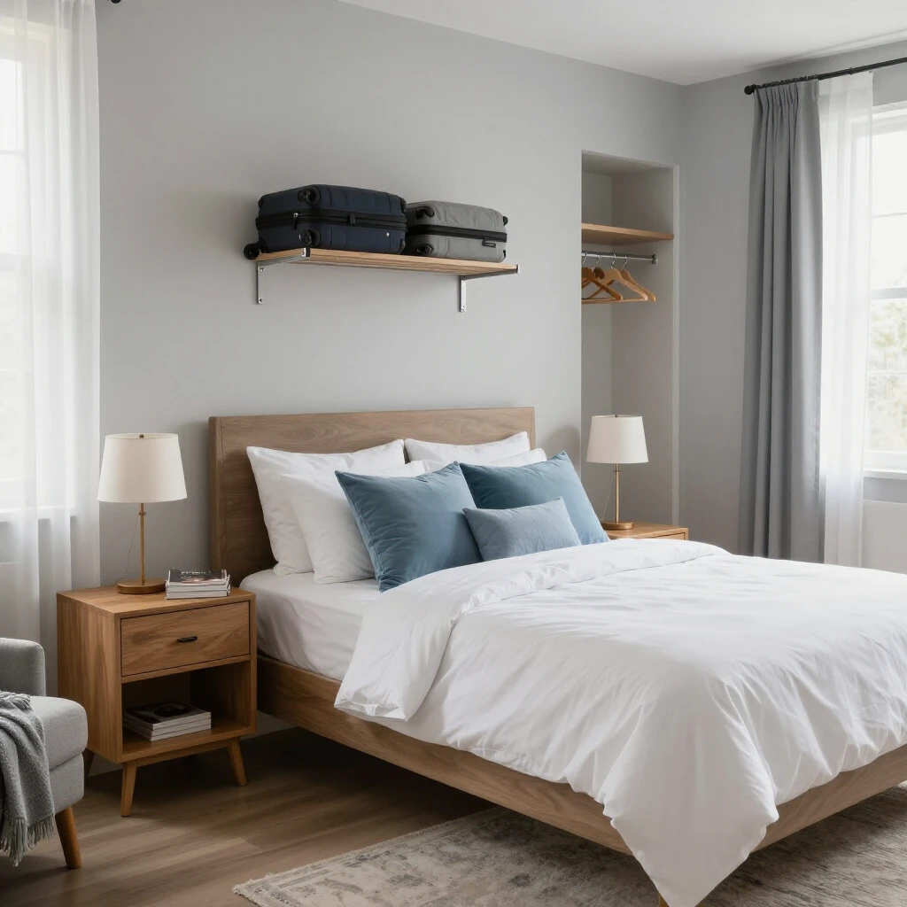 Inviting and organized guest bedroom with matching nightstands and thoughtful details