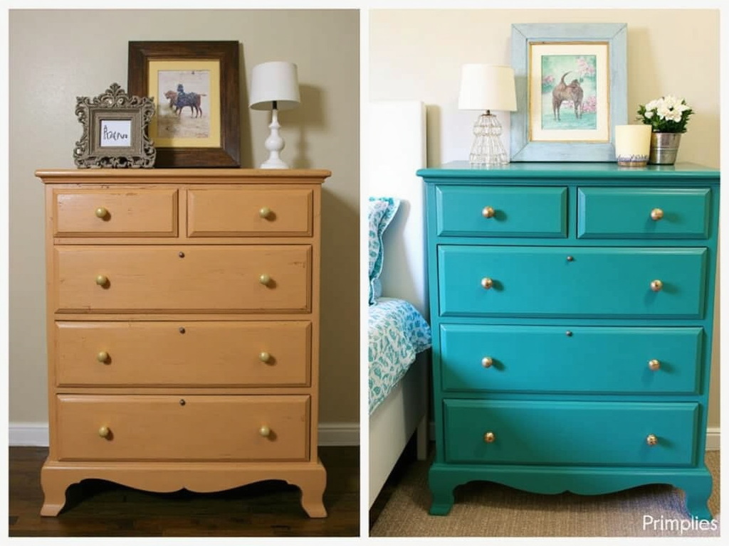 Before-and-after of an upcycled dresser