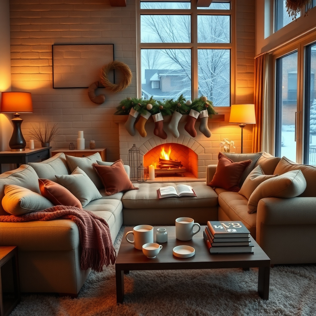 Cozy winter living room retreat with inviting furniture