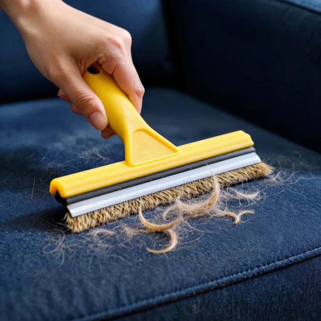Removing pet hair with a rubber squeegee