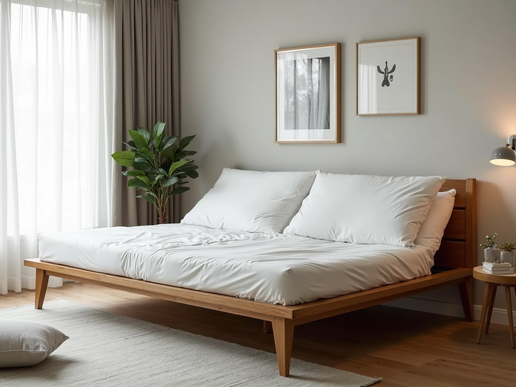 Futon bed in a modern bedroom