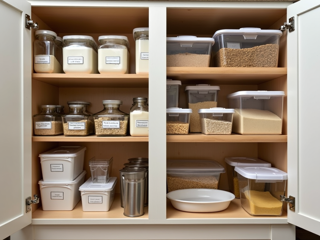 A well-organized kitchen cabinet with various organizers