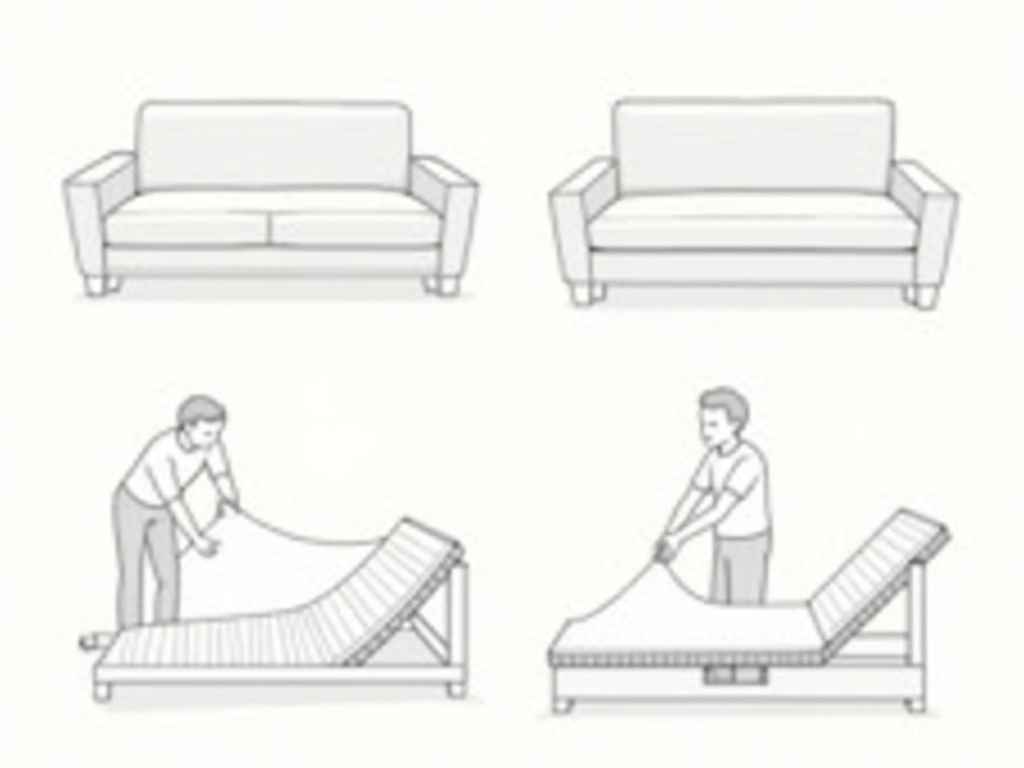 Step-by-step futon conversion into a bed.