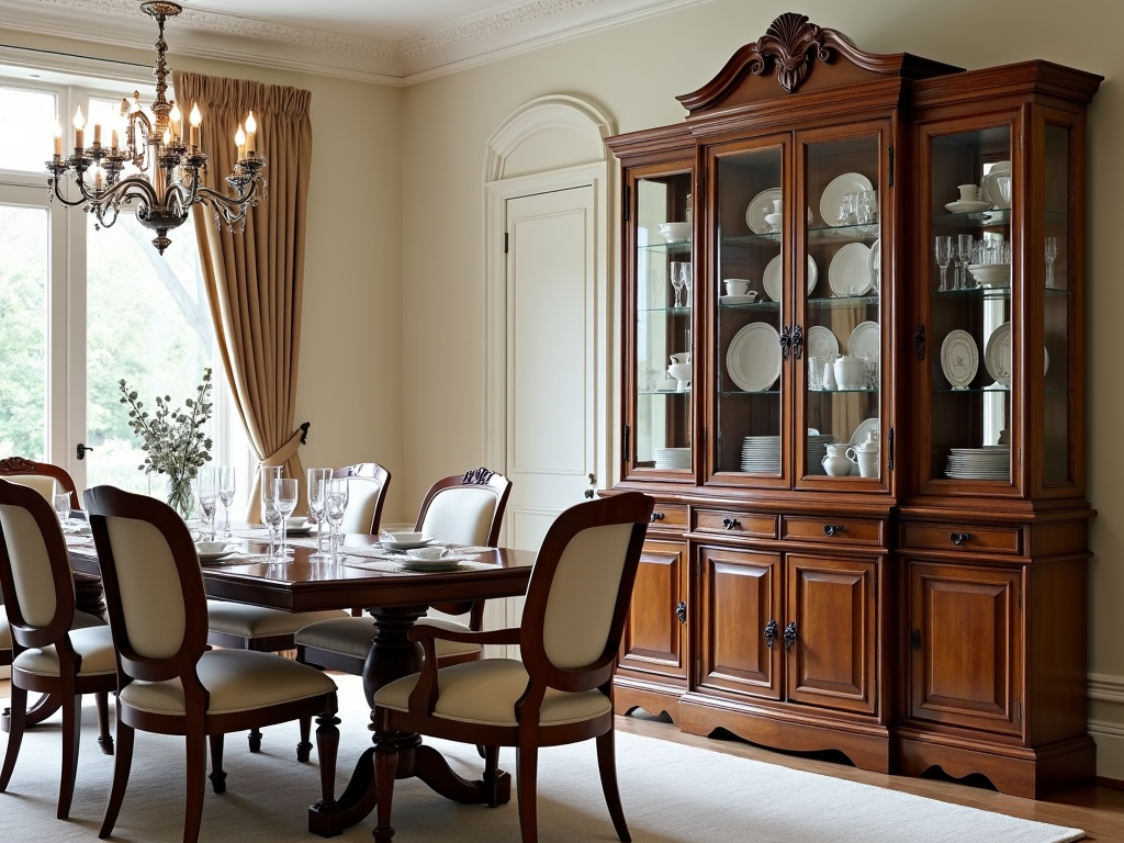 Elegant sideboard and china cabinet in a formal dining room