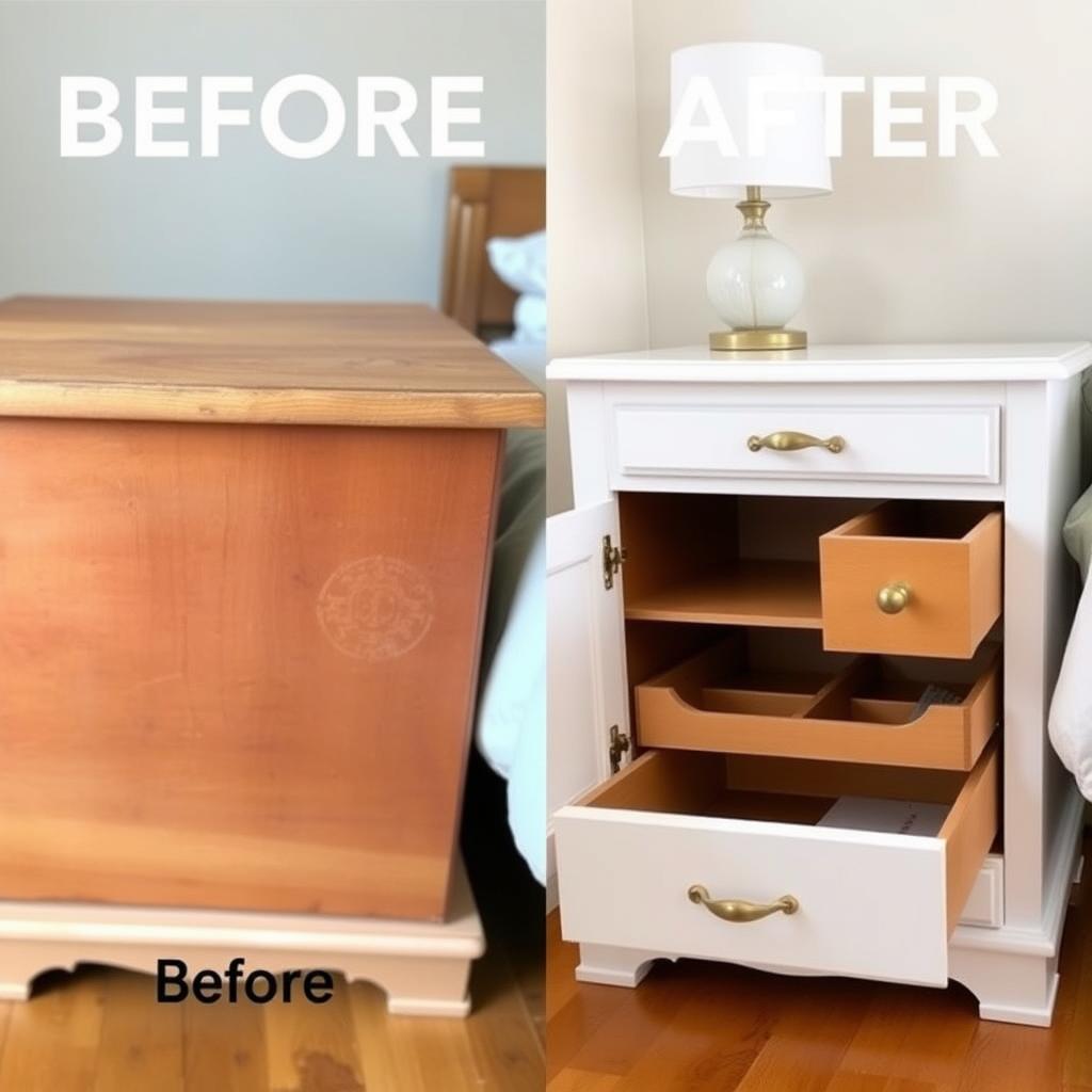 Before and after of an easy DIY nightstand upgrade