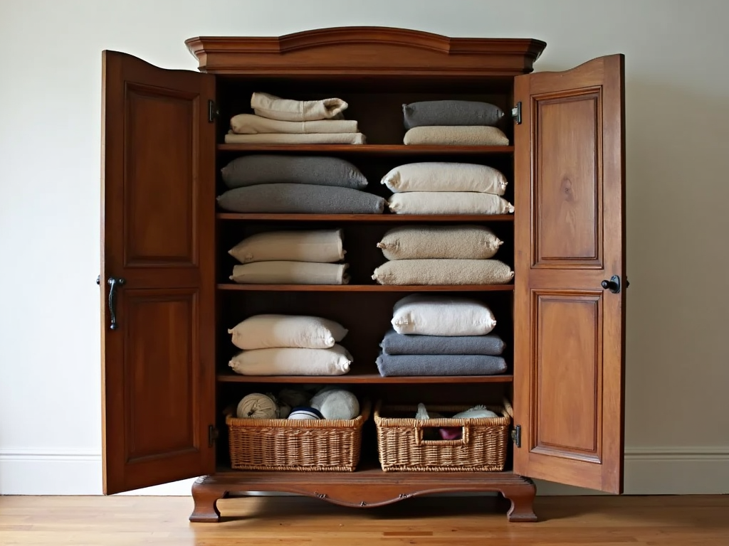 Repurposed armoire used for closet storage