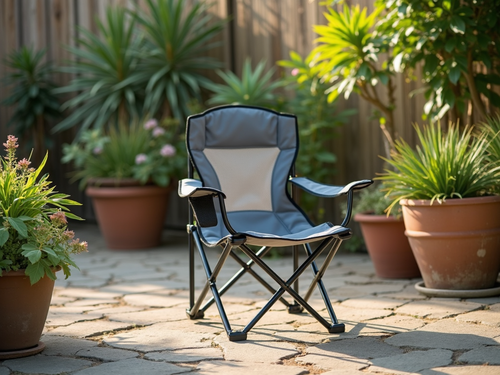 A foldable chair on a compact balcony