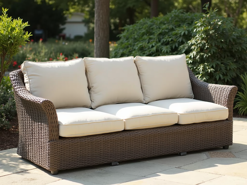 Wicker patio sofa with cushions