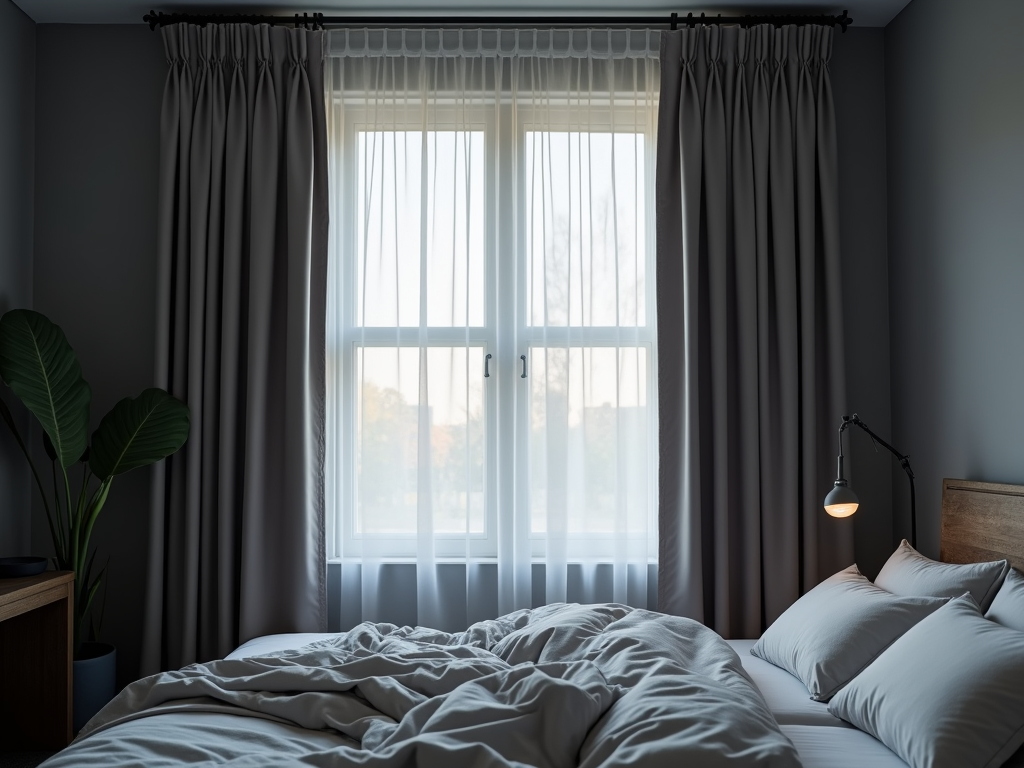 Bedroom with stylish blackout curtains