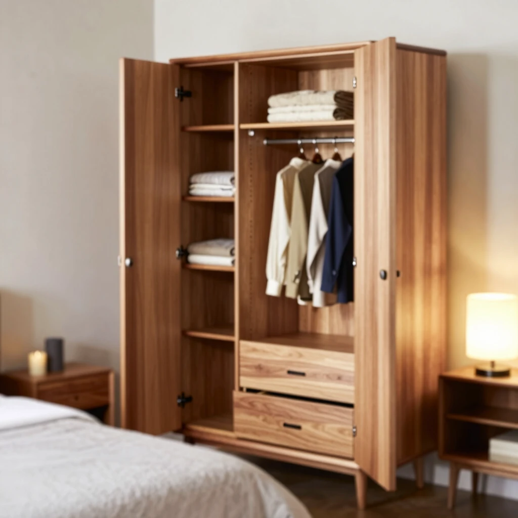 Elegant modular armoire providing versatile storage in a bedroom