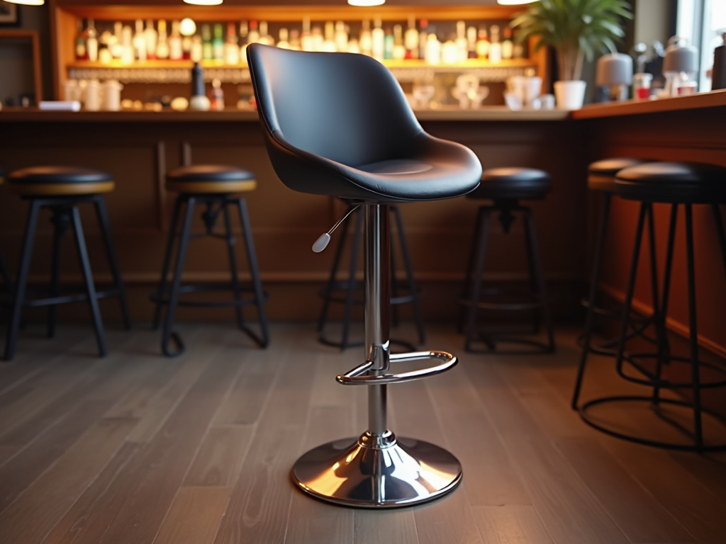 Swivel bar stool with adjustable height.