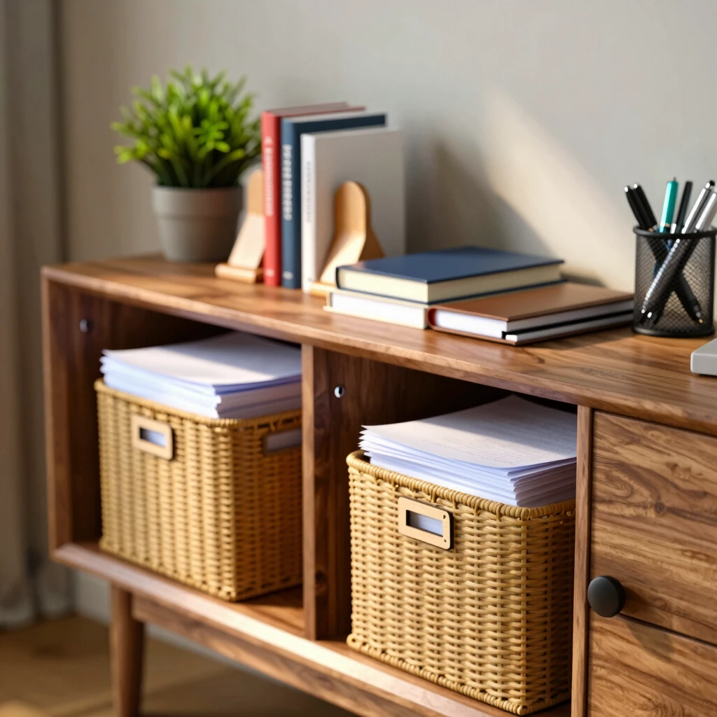 Organized sideboard with storage tips for home office