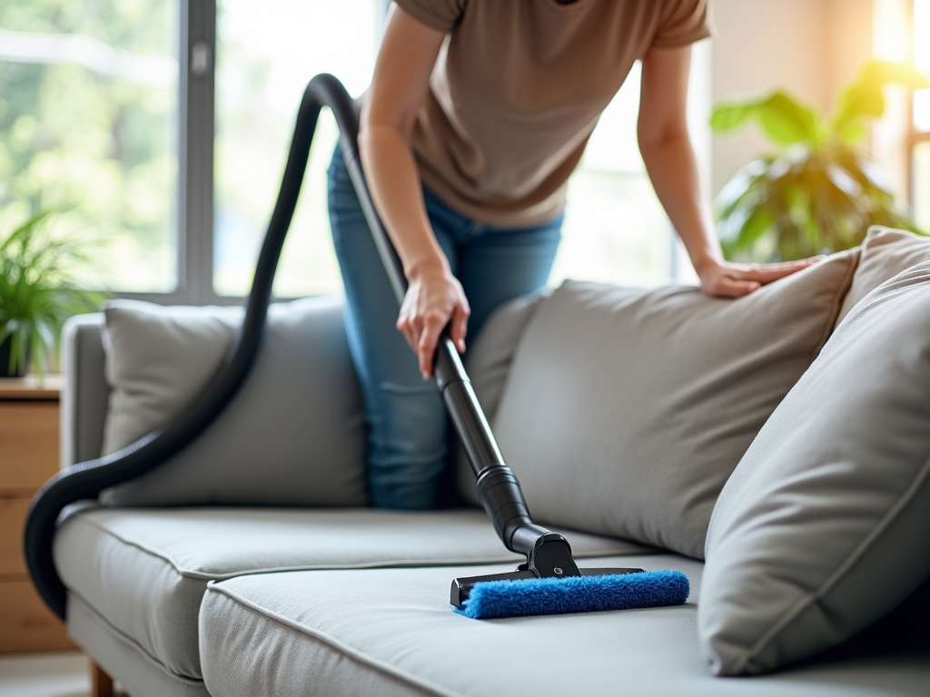 Person vacuuming a sofa
