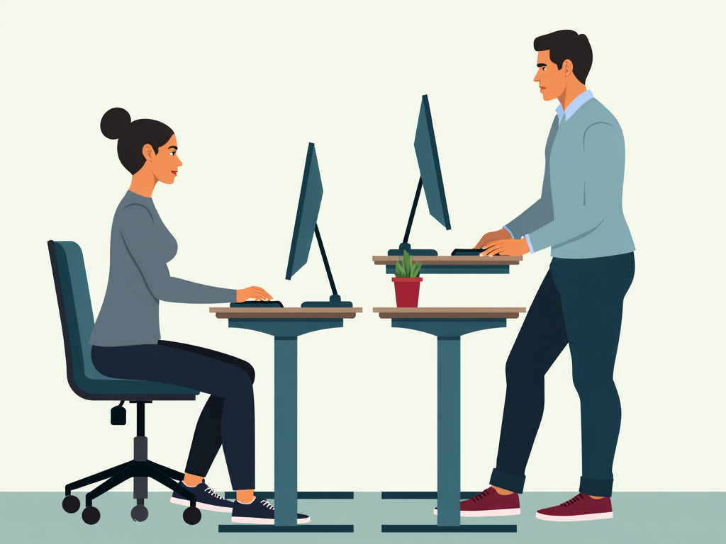 A remote worker using a standing desk for better posture.