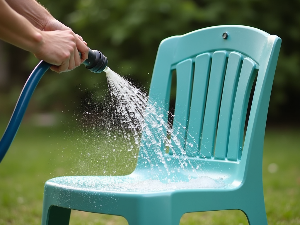 Cleaning recycled plastic patio furniture with a hose