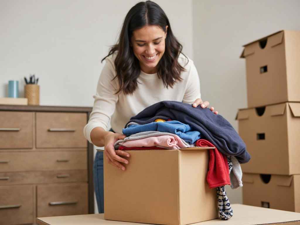 Person organizing clothes for donation