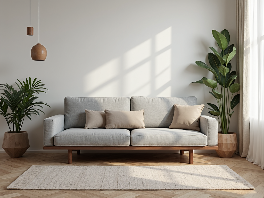 A stylish modern futon in a chic living room with contemporary decor.