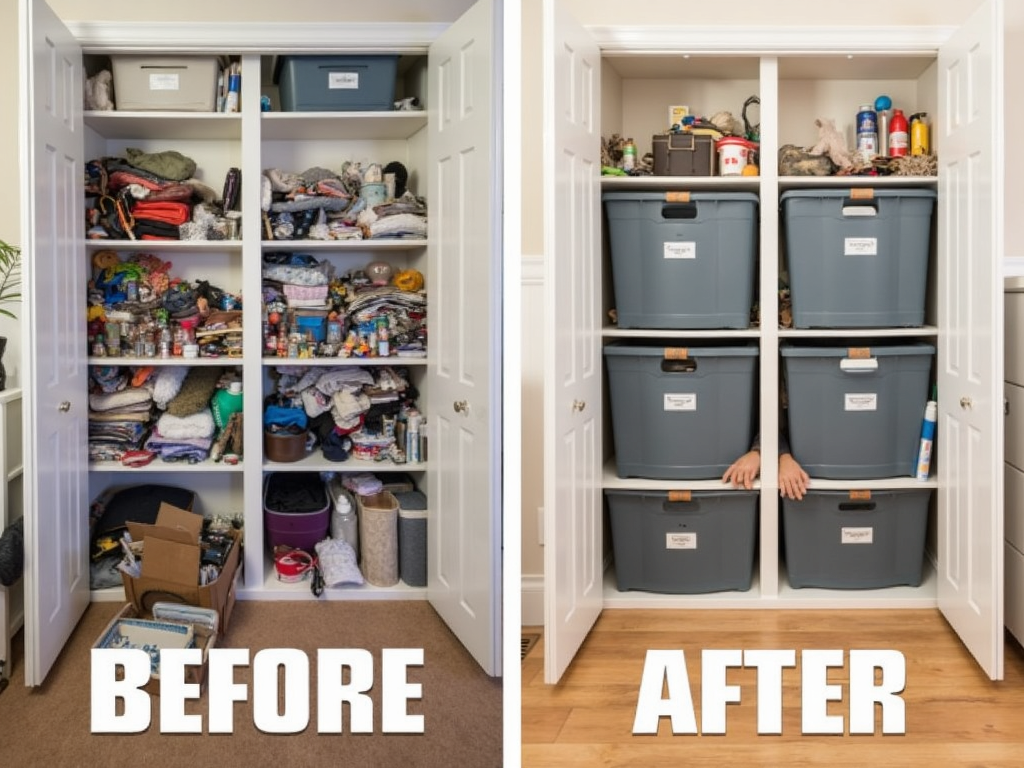 Before and after of a decluttered room