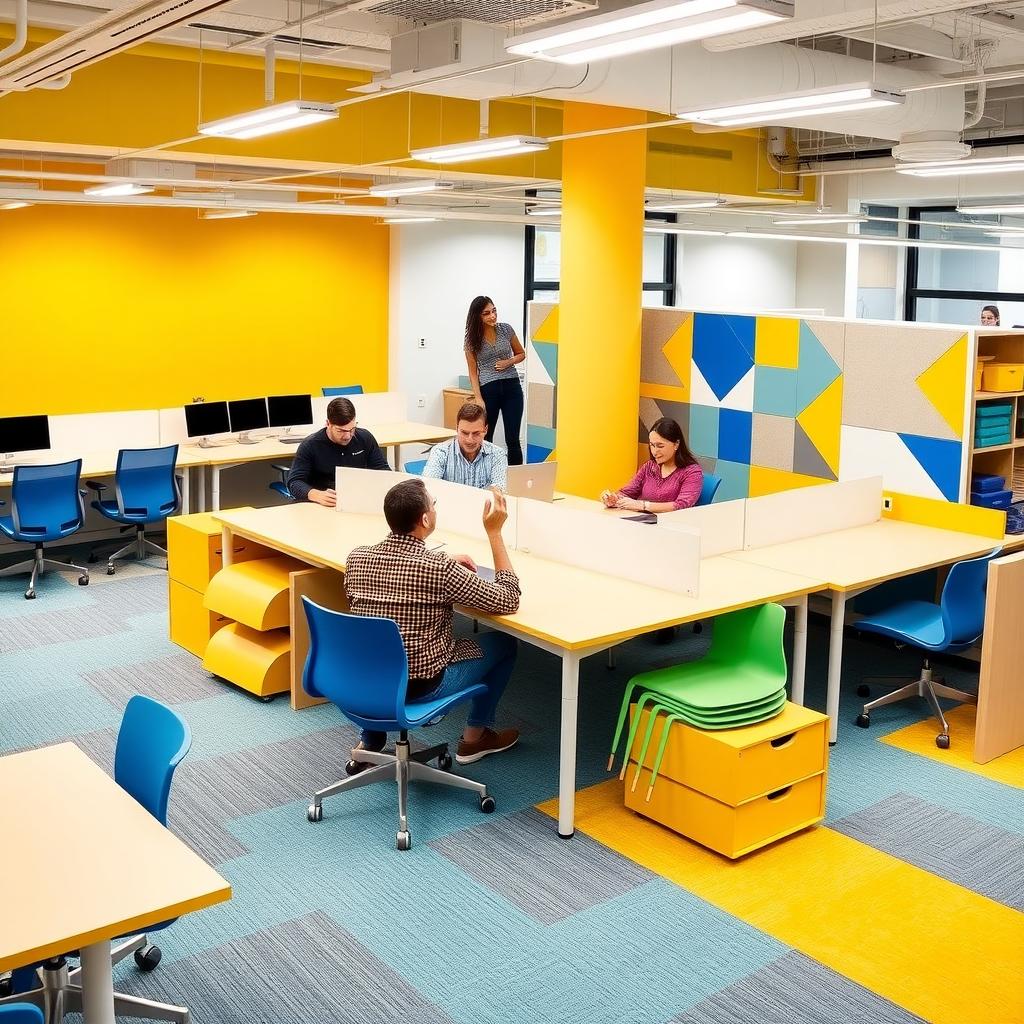 Vibrant office with modular furniture and flexible layout