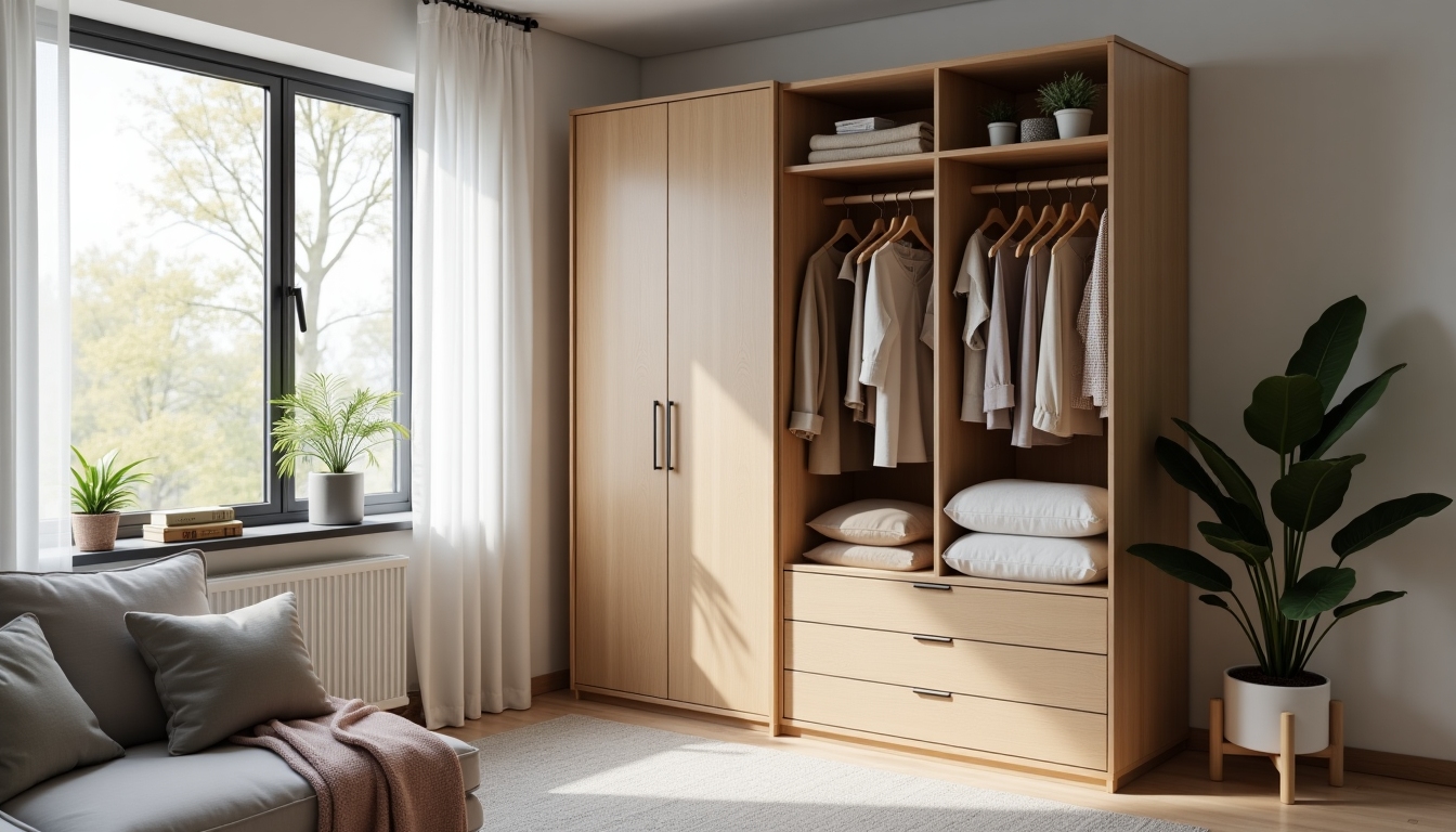 A multifunctional armoire in a small apartment, showcasing its space-saving design.