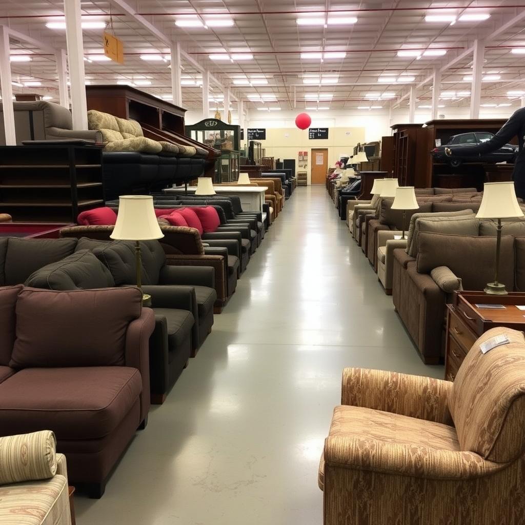 A thrift store with a variety of furniture.