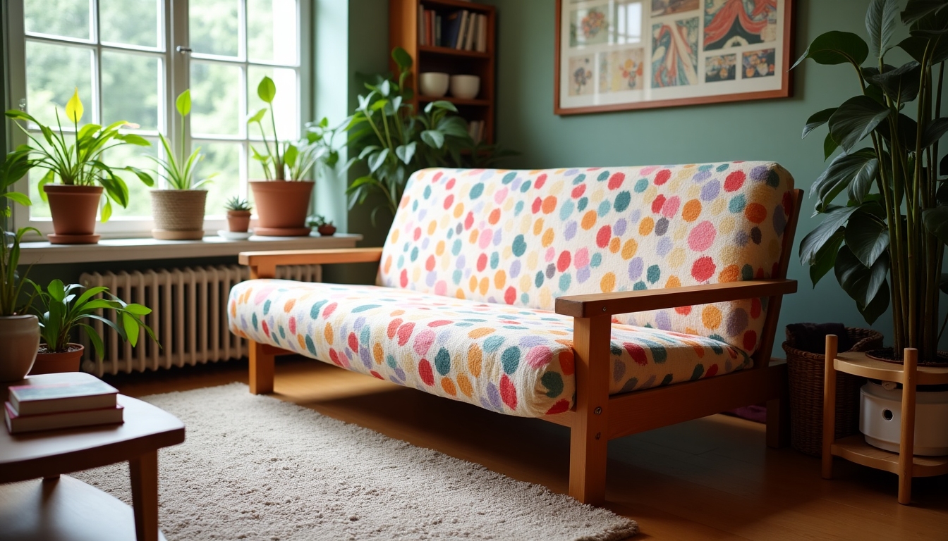 Futon with a vibrant cover